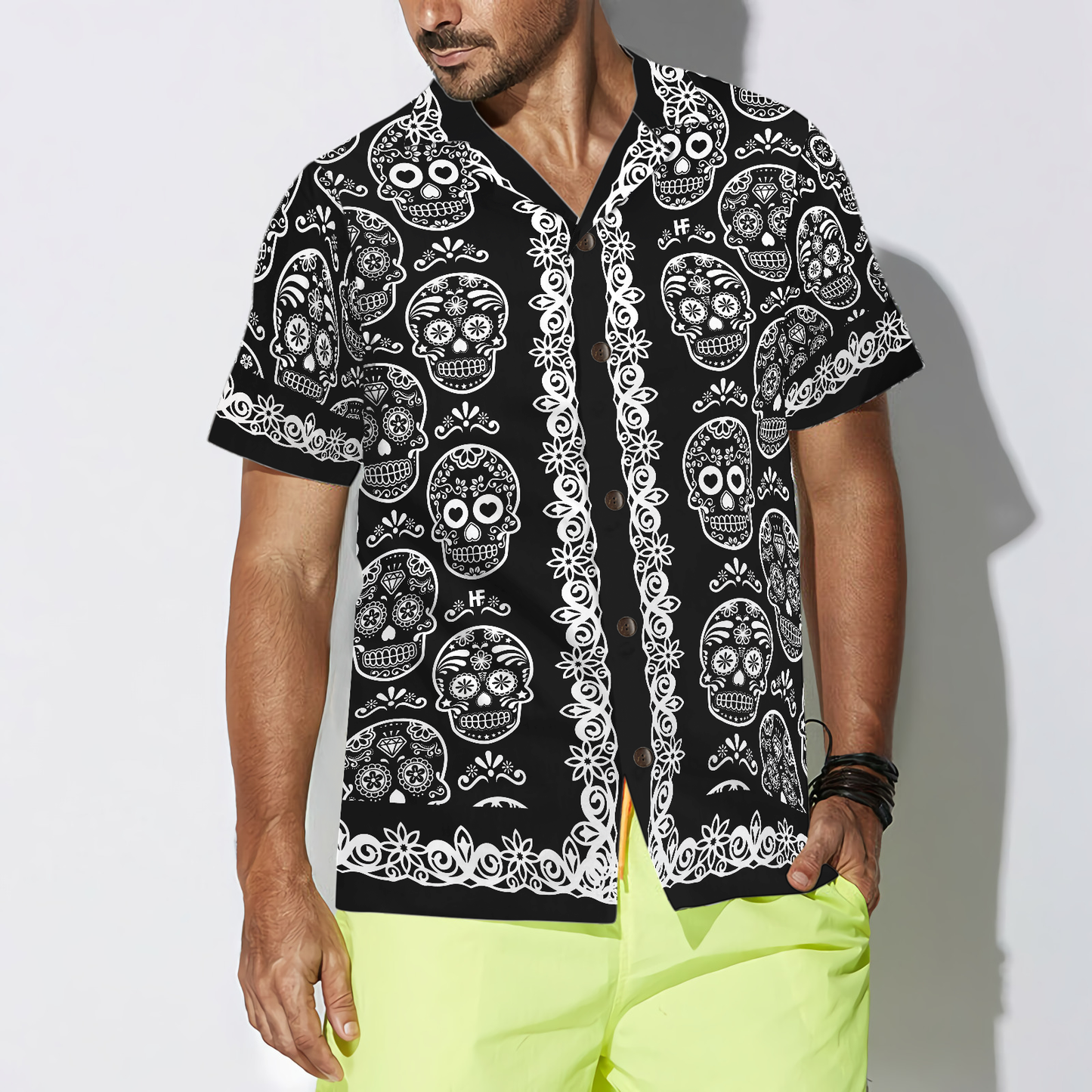 Mexican Sugar Skull On Black Hawaiian Shirt