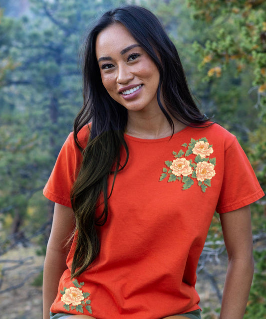 Chinese Peonies - Paprika Short Sleeve Scoop Neck T-Shirt