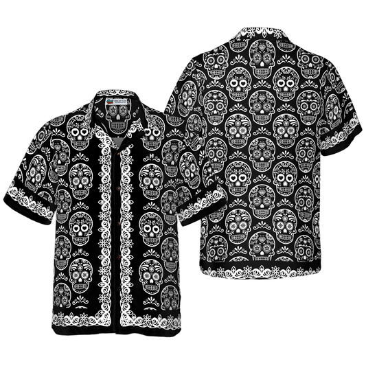 Mexican Sugar Skull On Black Hawaiian Shirt