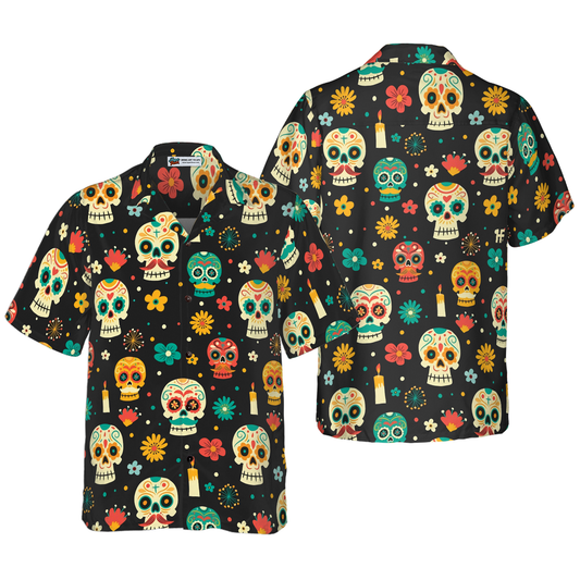 Skull Day Of The Dead Pattern Flower Hawaiian Shirt