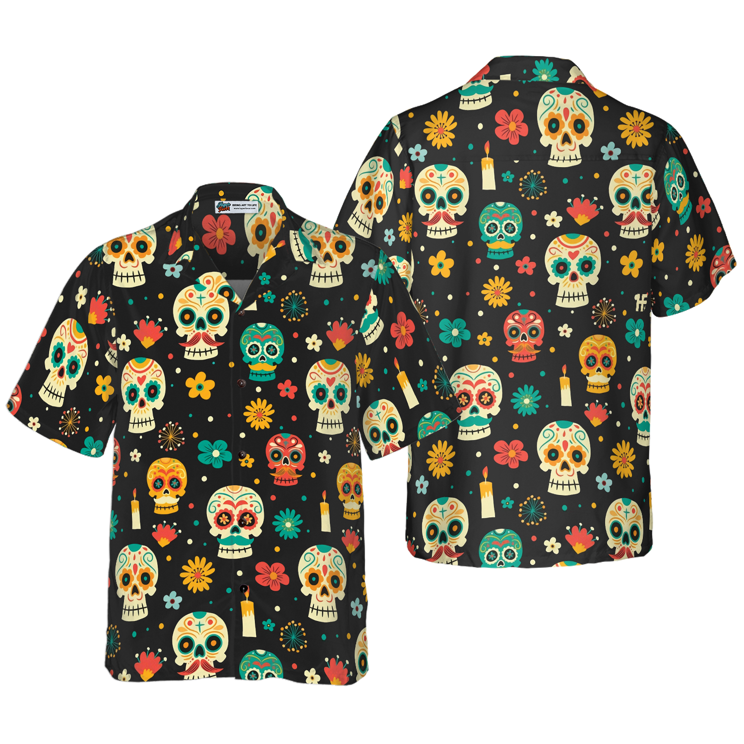 Skull Day Of The Dead Pattern Flower Hawaiian Shirt
