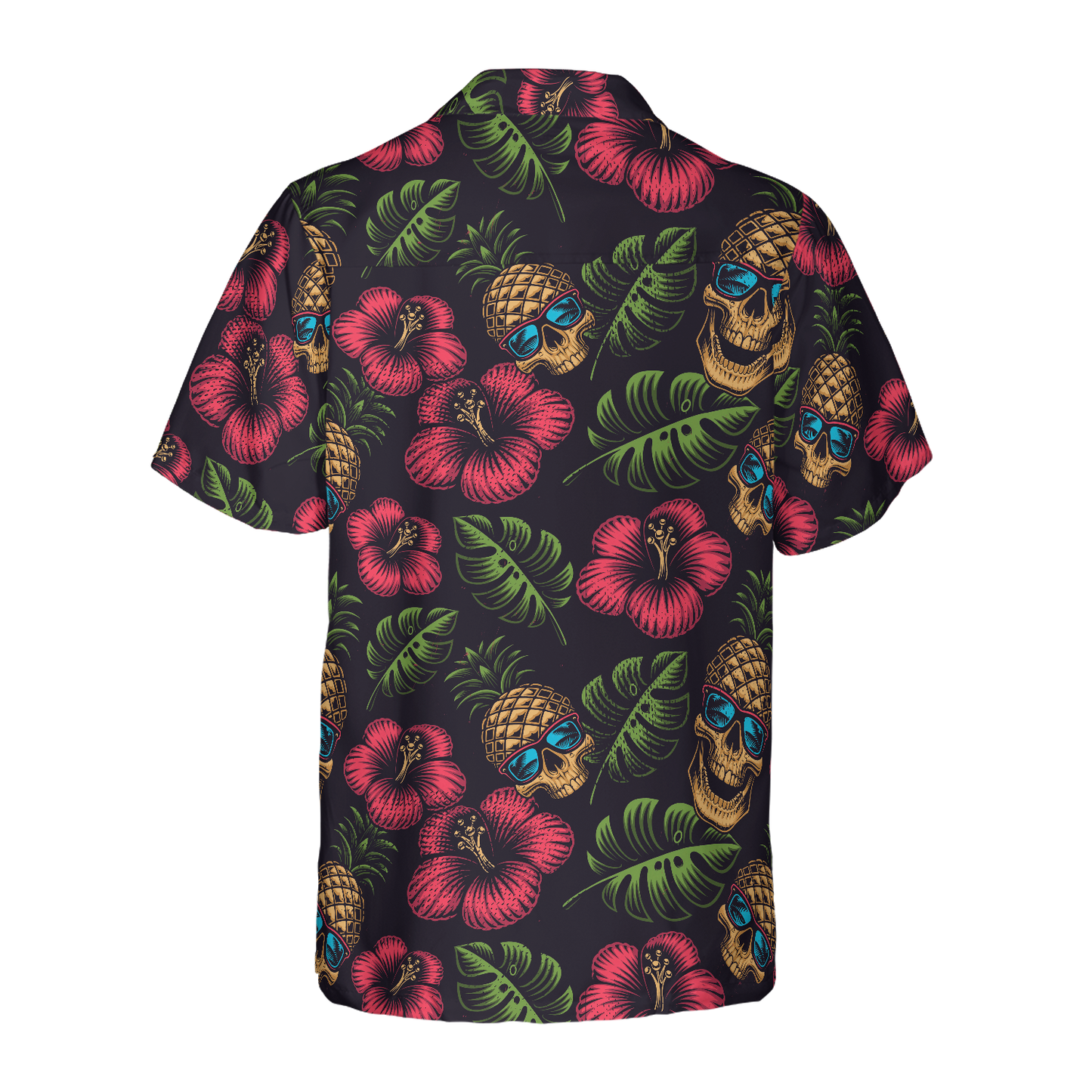Pineapple Skull Tropical Flowers Black Hawaiian Shirt