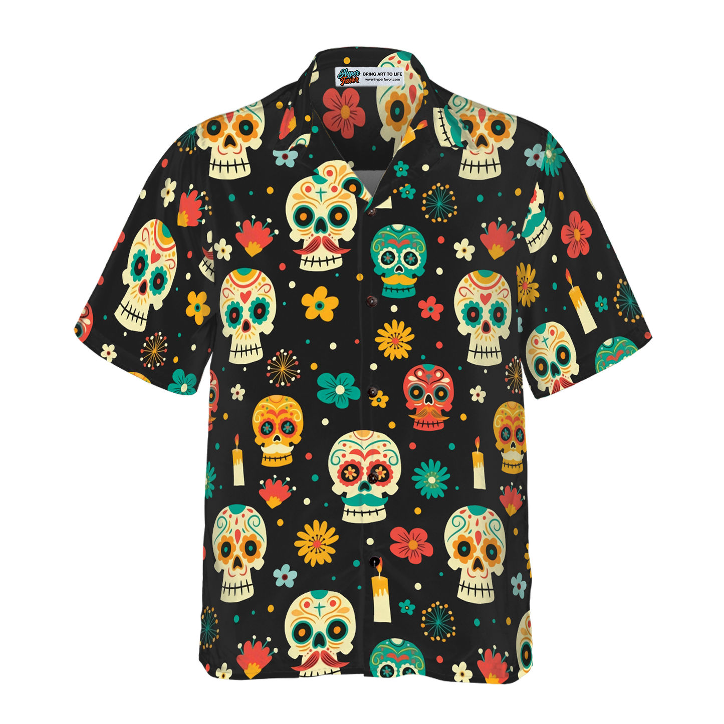 Skull Day Of The Dead Pattern Flower Hawaiian Shirt