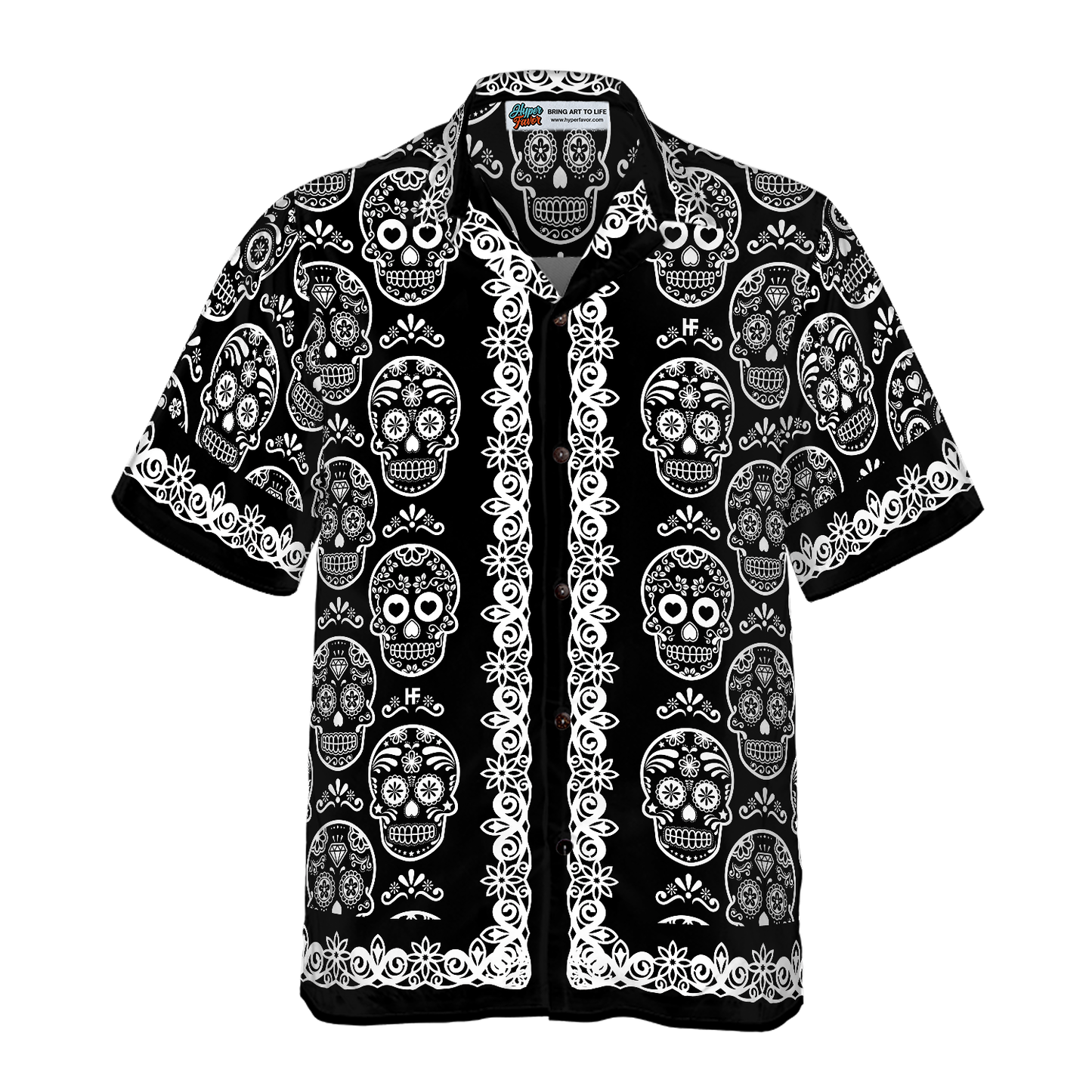 Mexican Sugar Skull On Black Hawaiian Shirt